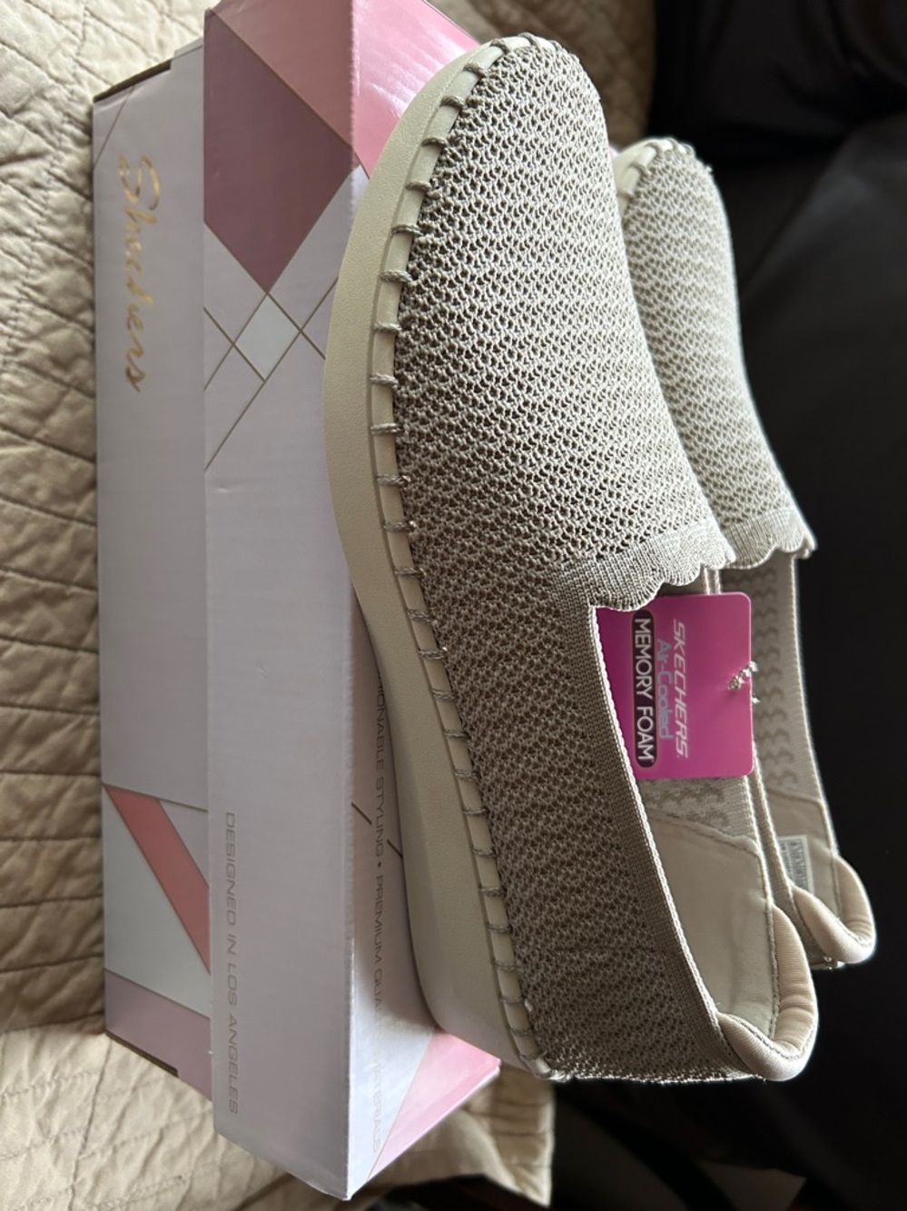 Skechers Women's Knit Slip-On Loafers — Light Beige